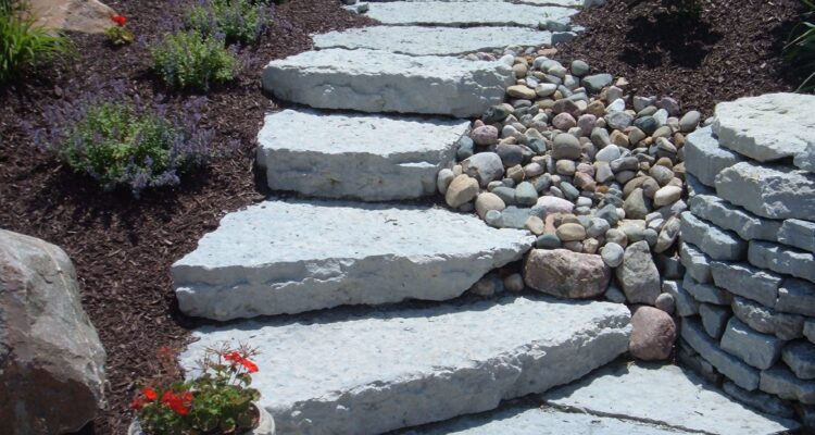 Bluffton Blue; Steps, Steppers-Shims (Drystacked retaining wall pictured right,top), 3''-6'' boulders (2)