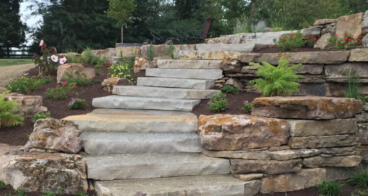Tennesse Blue&Grey Steps, Arkansas Fieldstone Retaining Wall (3)